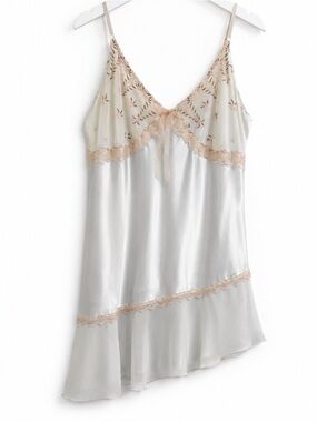 Delicates Ivory Satin feel Nightgown Asymmetrical Hem Embroidered Lacey …